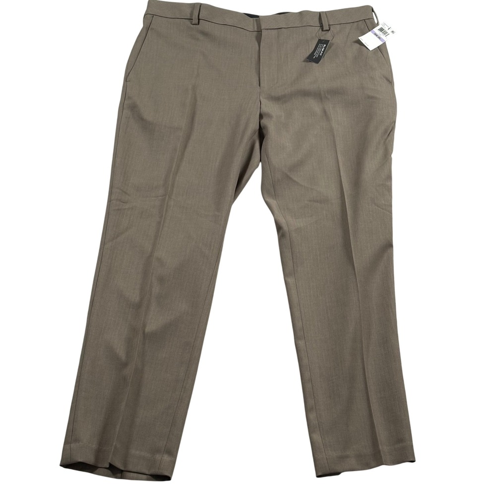 Van Heusen Traveler Mens 38x30 Slim Fit Taupe Non-Iron Stretch Dress Pants 3207